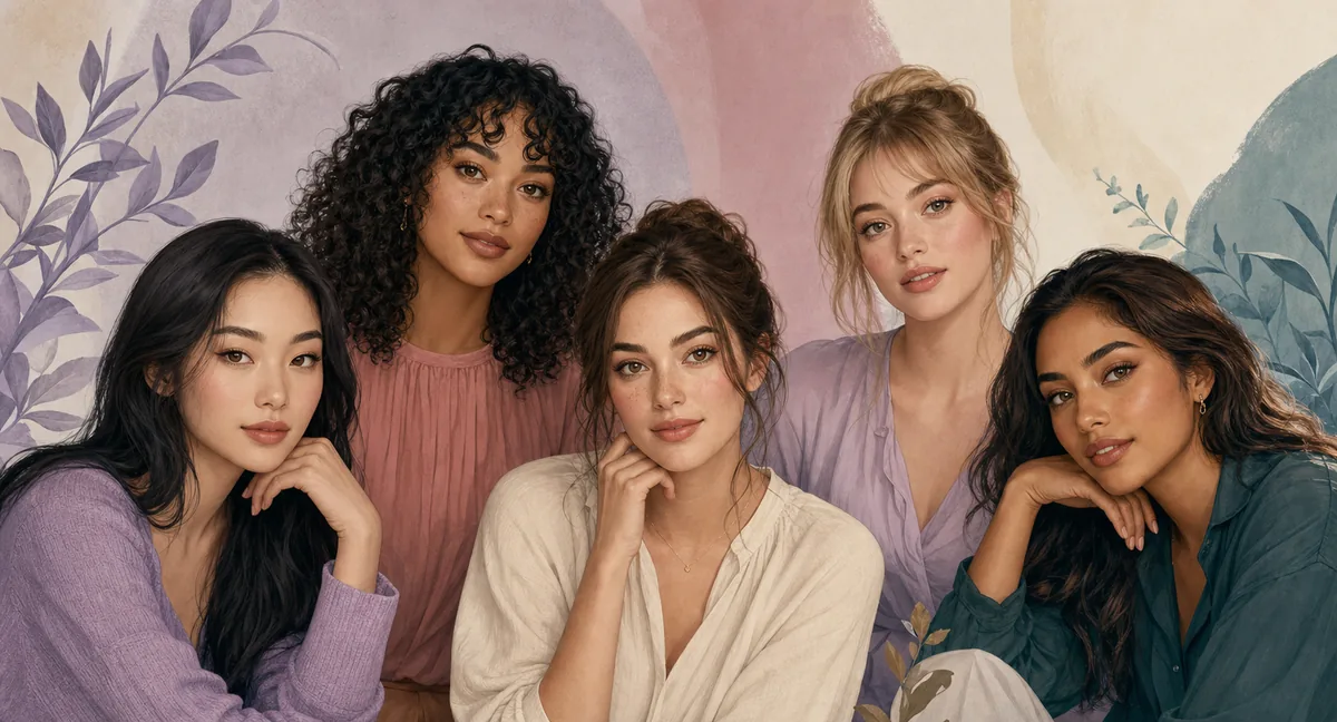 Editorial group portrait illustrating varied girl animal face type impressions