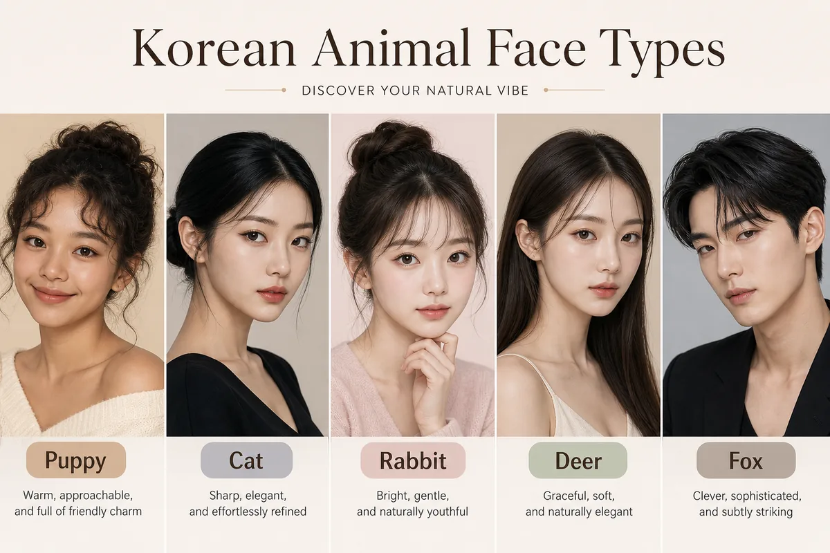 Animal look alike self check chart comparing puppy cat rabbit deer and fox face clues